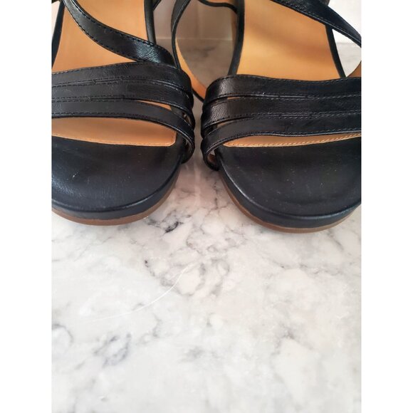 Abeo Bio System Black Leather Cork Wedge Sandals With Adjustable Straps Size 6 - Picture 3 of 8